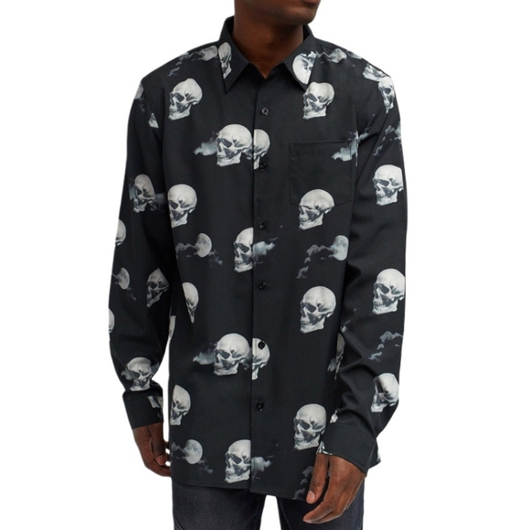 Reason Nightvision Allover Print Viscose Woven Long Sleeve Shirt - Picture 1 of 5